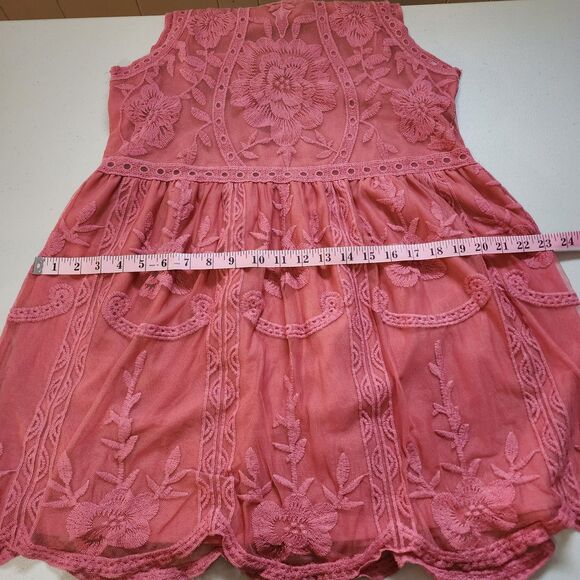 Anthropologie Entro Dress Womens Medium Pink Sleeveless Embroidered Lace Lined - Picture 10 of 13
